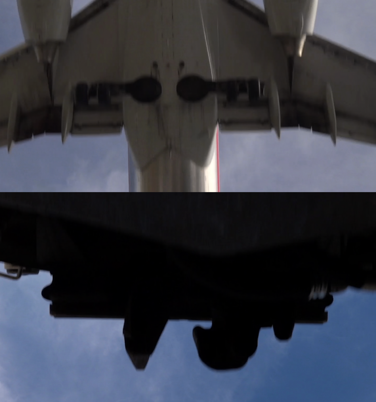 eclipse, 2012 — video still of an aircraft underbelly passing across sky, moving-image work by Hannes Bend within ECLIPSE