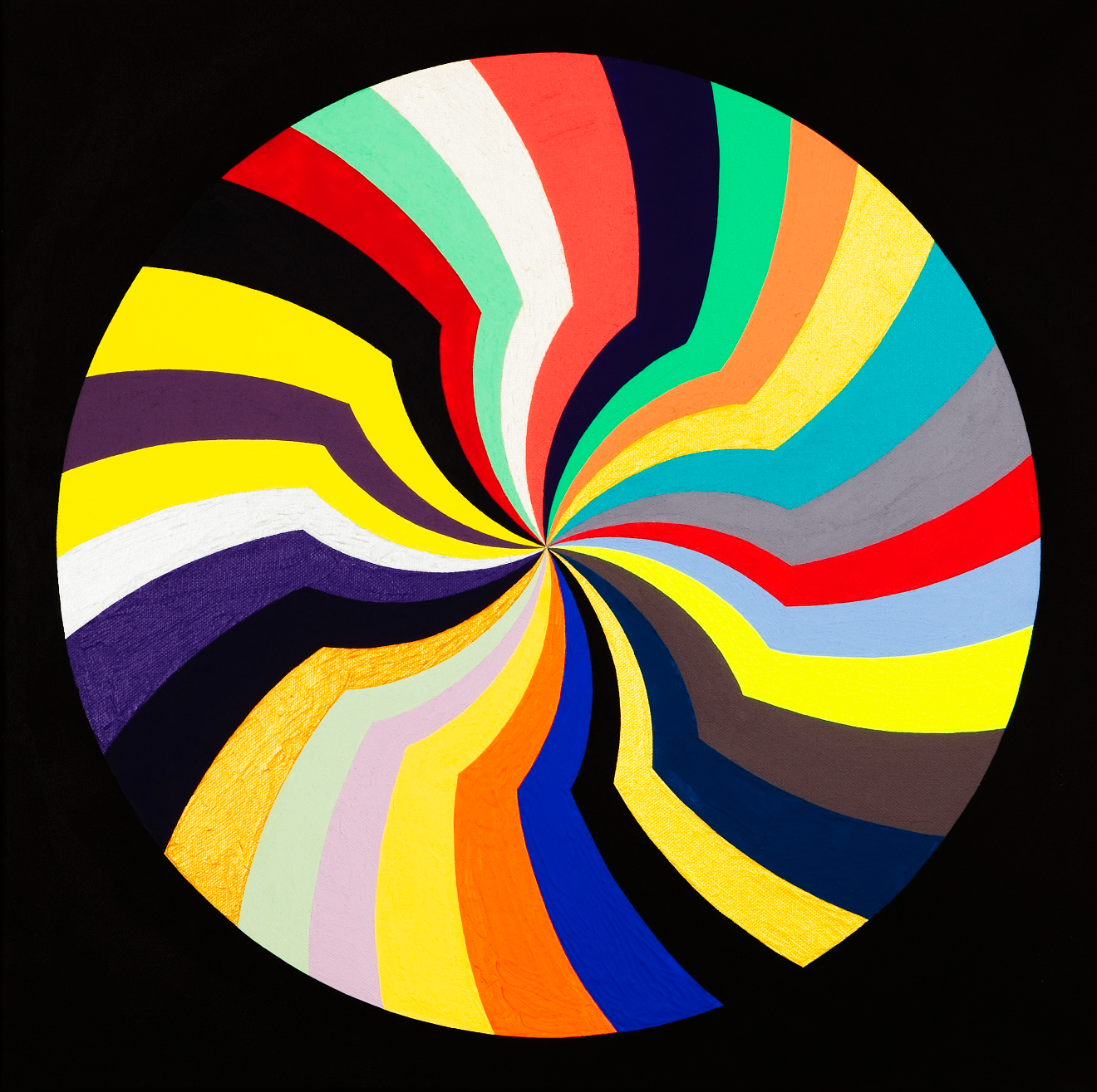mesmerAIzed, 2009 — acrylic multicolor spiral disc on black ground by Hannes Bend