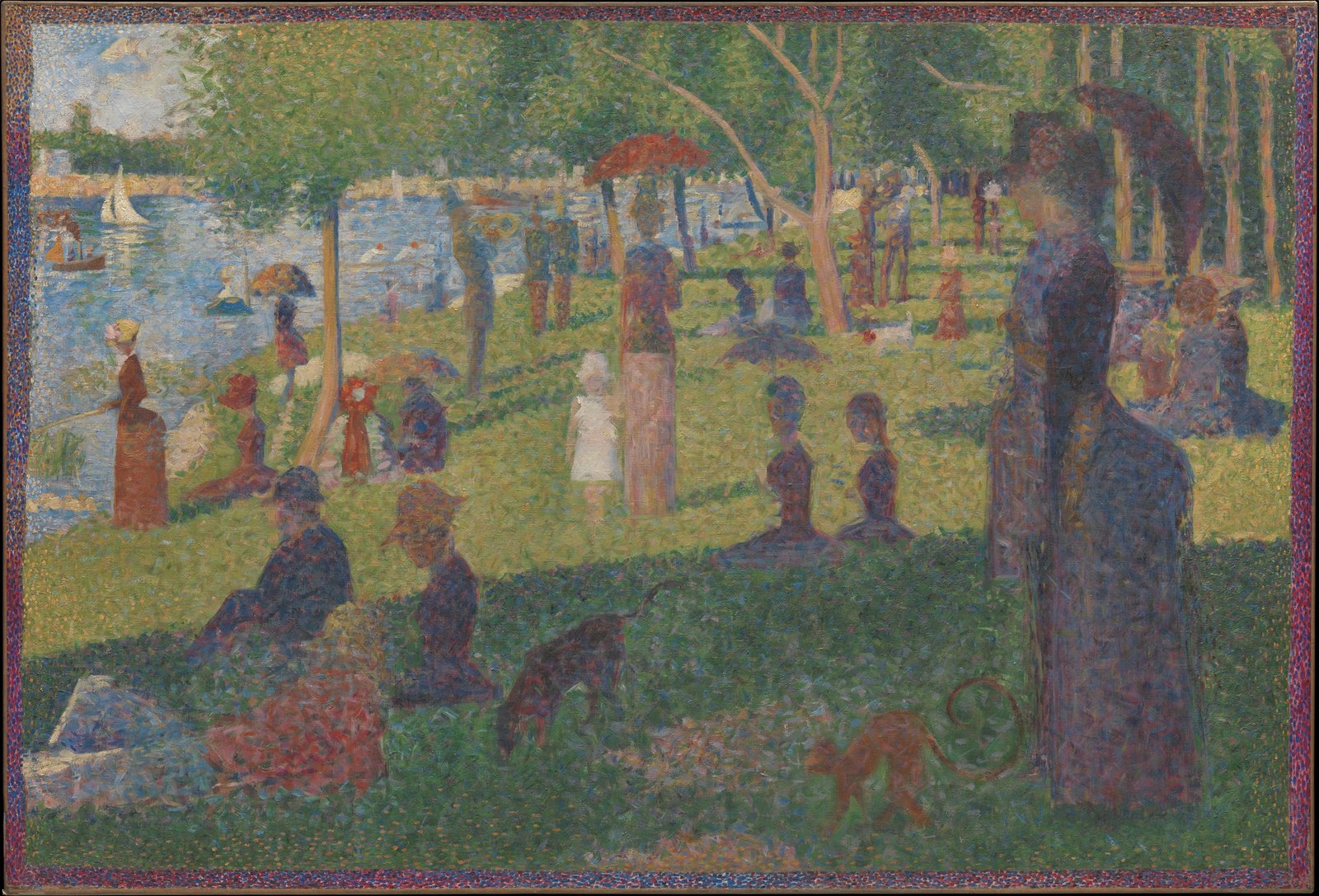 Georges Seurat, oil study for A Sunday on La Grande Jatte, 1884: figures resting on a sunlit riverbank rendered in short, separated strokes of colour.