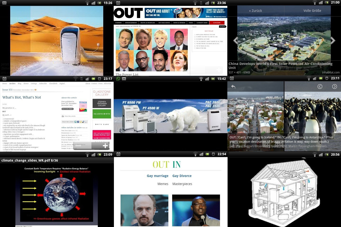 IN & OUT, 2004/2013 — research montage combining climate media, diagrams, cooling imagery, and domestic-environment references
