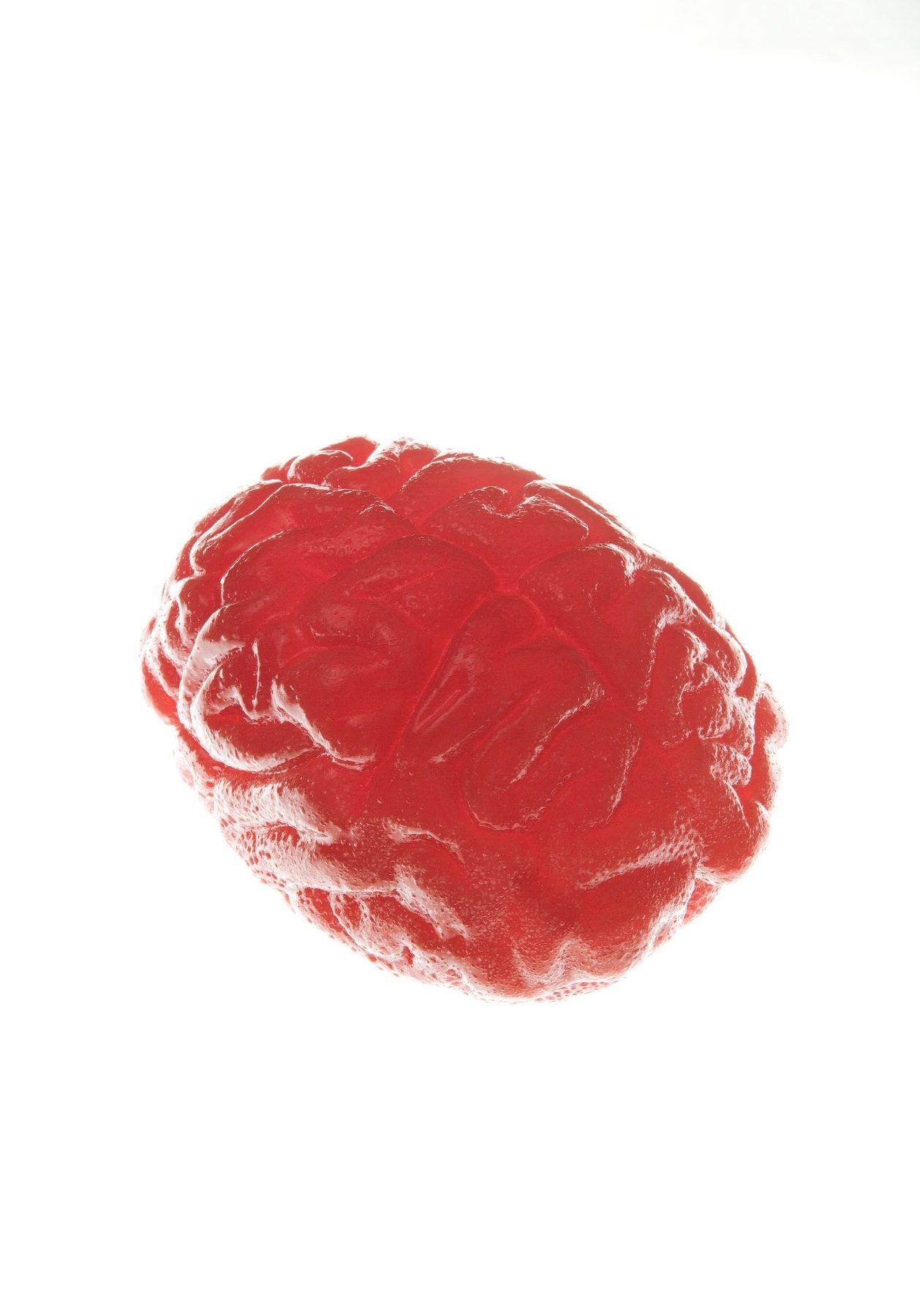 brAIn, 2011 — red translucent candy cast of a human brain by Hannes Bend, part of the CandY Sculptures series
