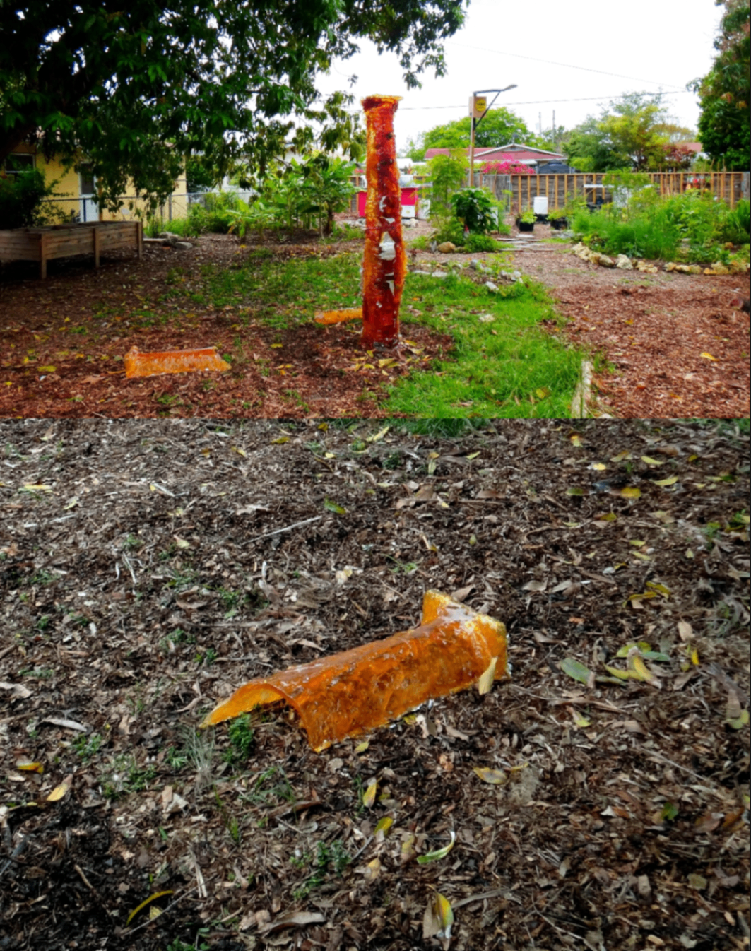 Hannes Bend, Sustainatopia, 2013, candy-cast Greek column installed outdoors in Midtown Miami.