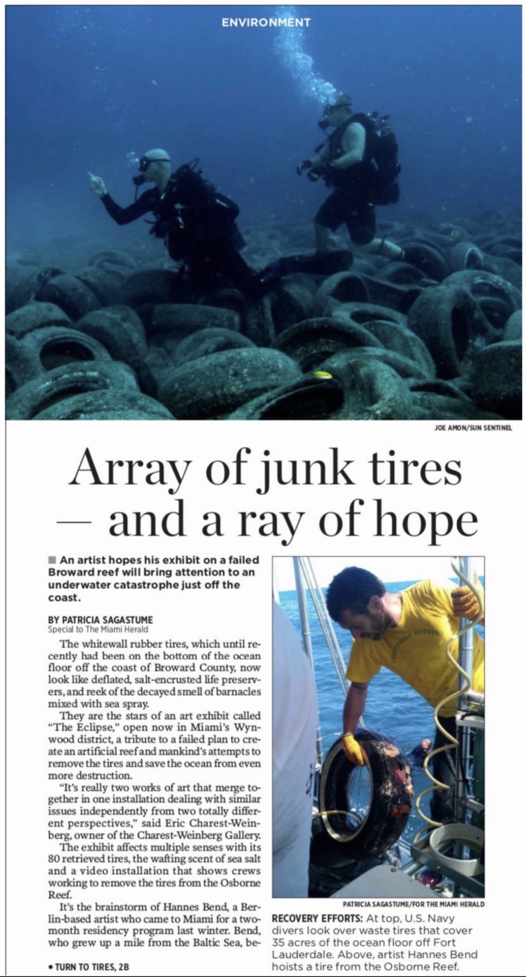 Miami Herald article scan: Array of junk tires — and a ray of hope, by Patricia Sagastume, 2012