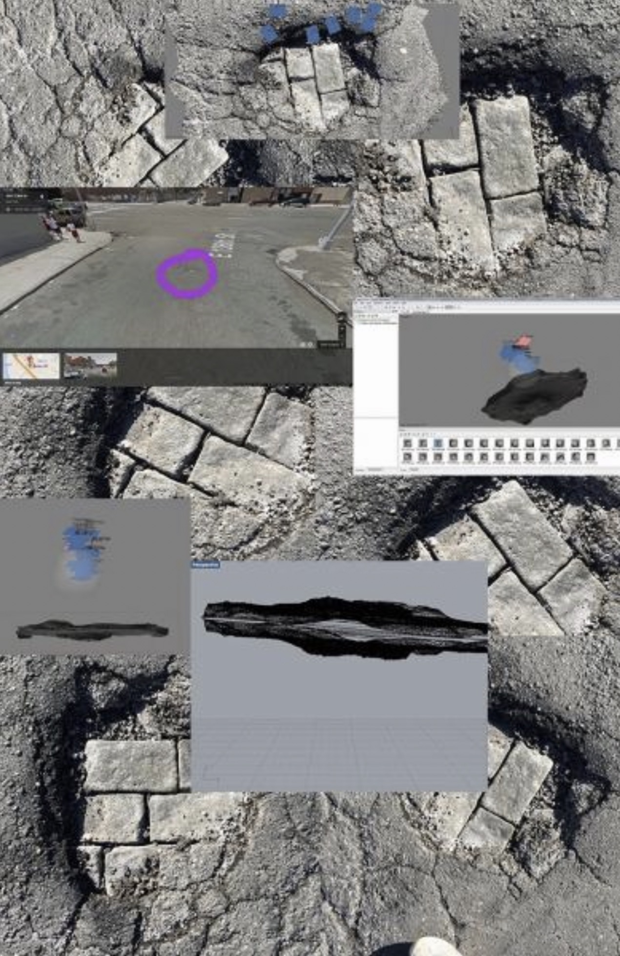 Composite documenting mobile scanning and three-dimensional modelling of potholes for Bronx Bit(e)s.
