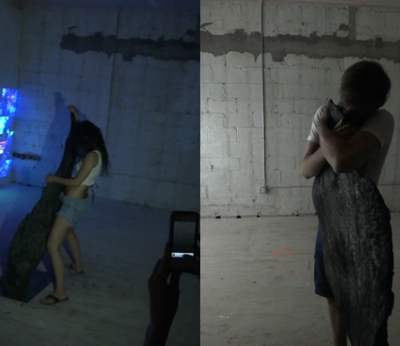 Ultra, 2012 — video still, performance on burned wood in response to the destruction of the Senator tree.