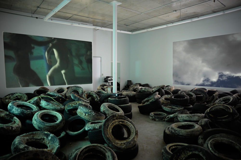 ECLIPSE installation view with projection of submerged bodies, Charest-Weinberg Gallery, 2012