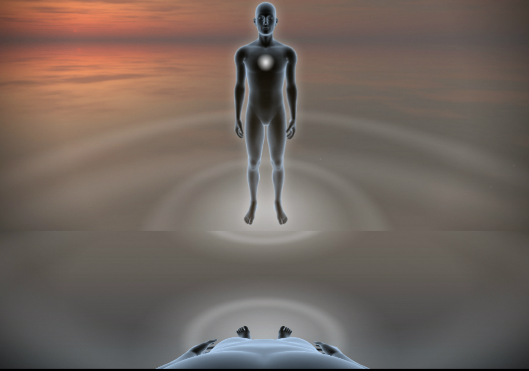 mYndful VR — Body Scan, 2015: a supine figure within a mirrored horizon