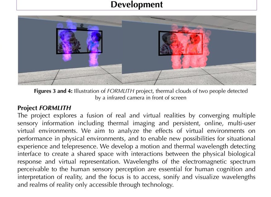 Detail of the AAAI 2016 poster showing the FORMLITH section: two renderings of people standing before a large screen, their bodies appearing as violet and red thermal clouds, above the caption 'Figures 3 and 4: Illustration of FORMLITH project, thermal clouds of two people detected by a infrared camera in front of screen' and the Project FORMLITH text