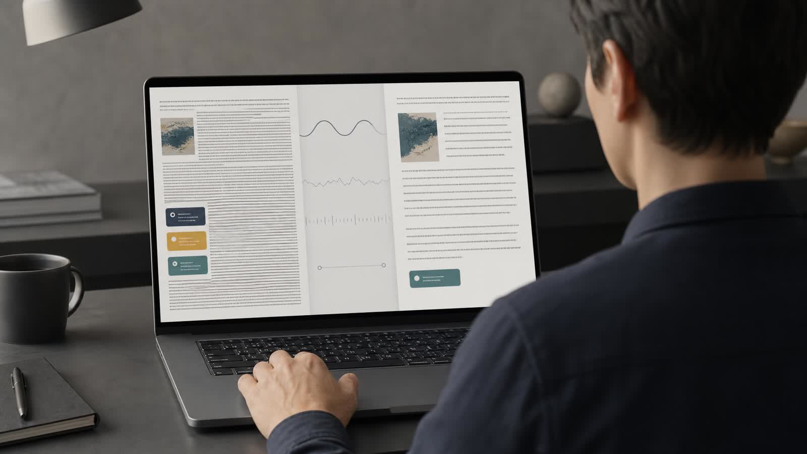 Digital reading interface changing typography, spacing, color intensity and notification density in response to a user's interaction and physiological signals.