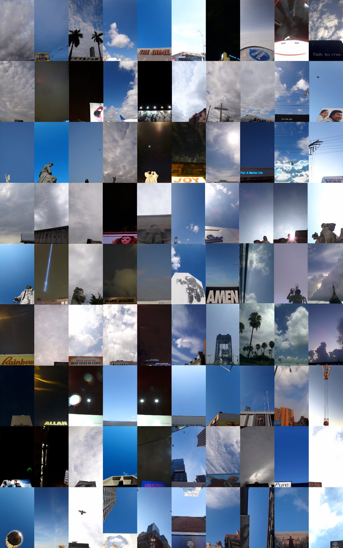 Up…Up…Up…Up… — 9×10 grid poster of skyward photographs by Hannes Bend