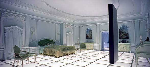 The monolith standing in the neoclassical room in the closing sequence of Stanley Kubrick's 2001: A Space Odyssey (1968)